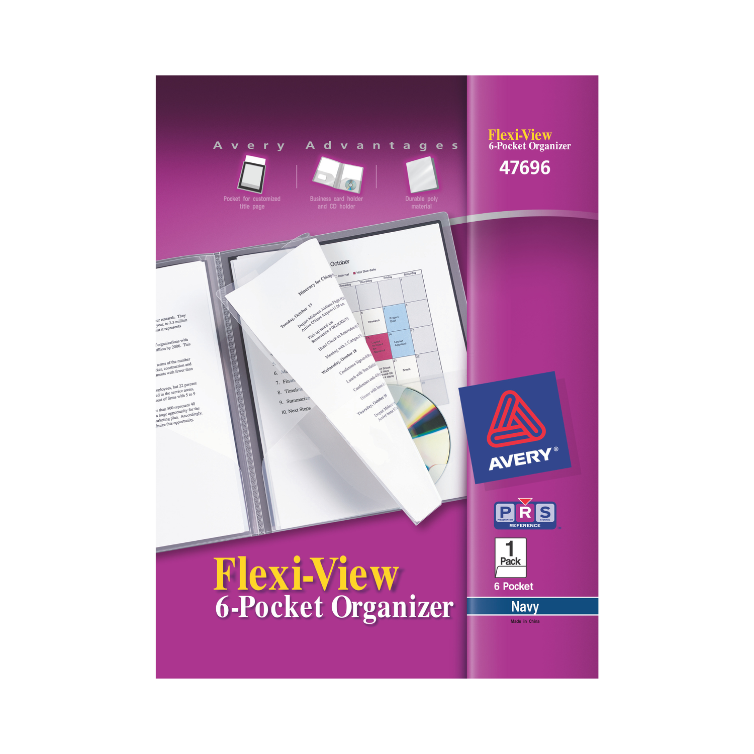 Avery® Organizador de 6 bolsillos con portada flexible, capacidad para 150 páginas, 1 organizador azul (47696)