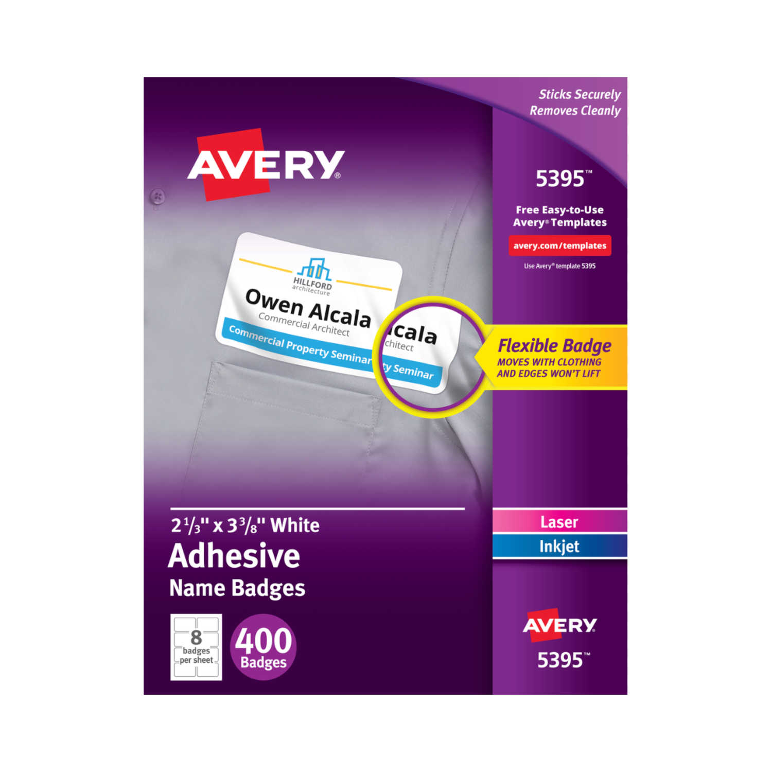 Avery® Insignias adhesivas, 8.6 x 5.9 cms, 400 distintivos (5395)