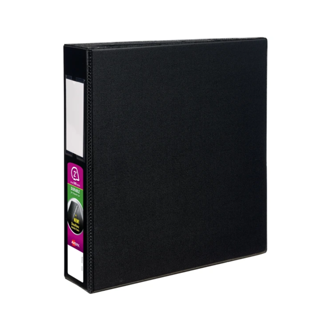 Folder Durable negro portatarjetas, anillos inclinados de 2", capacidad para 500 hojas, DuraHinge (27556)