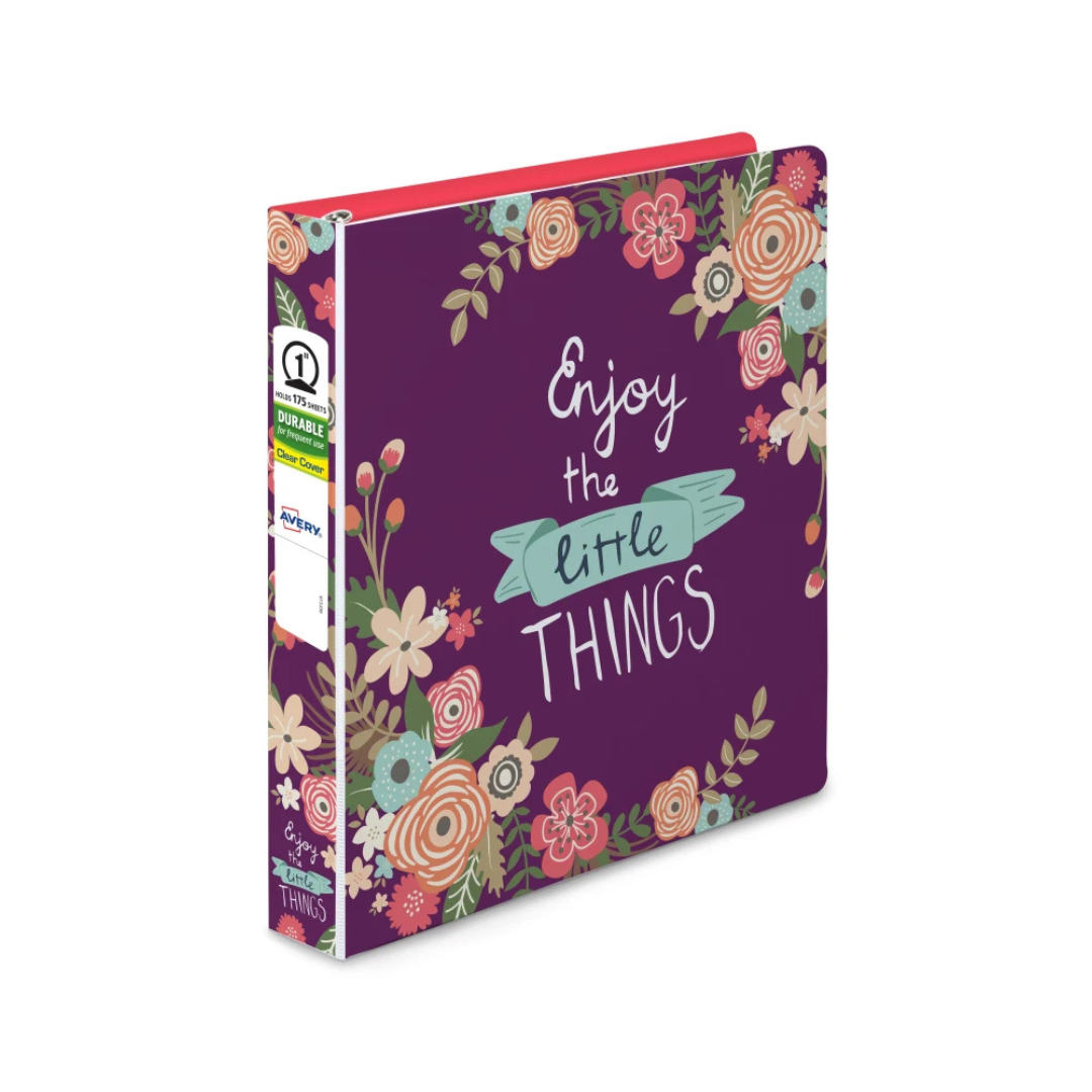 Folder Durable para personalizar Folder de moda mensaje floral, anillos redondos de 1", capacidad para 175 hojas, (26757)