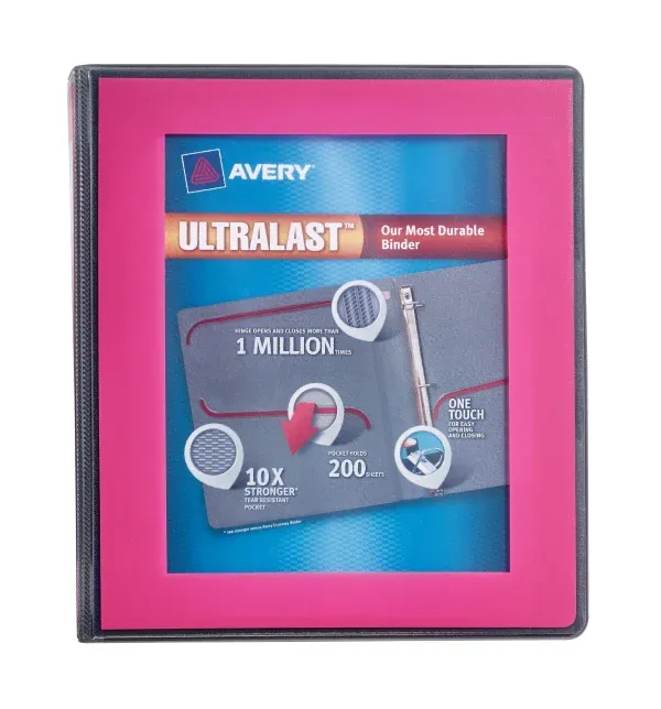 Folder Ultralast®, anillos inclinados de un toque de 1", capacidad para 275 hojas, rosa (79743)