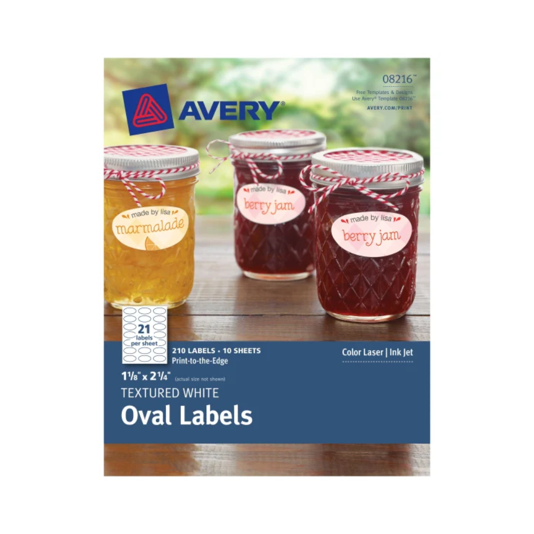 Avery® Etiquetas ovaladas resistentes al agua de 5.7 x 2.9 cms, 210 etiquetas, adhesivo permanente, blanco mate texturizado (8216)