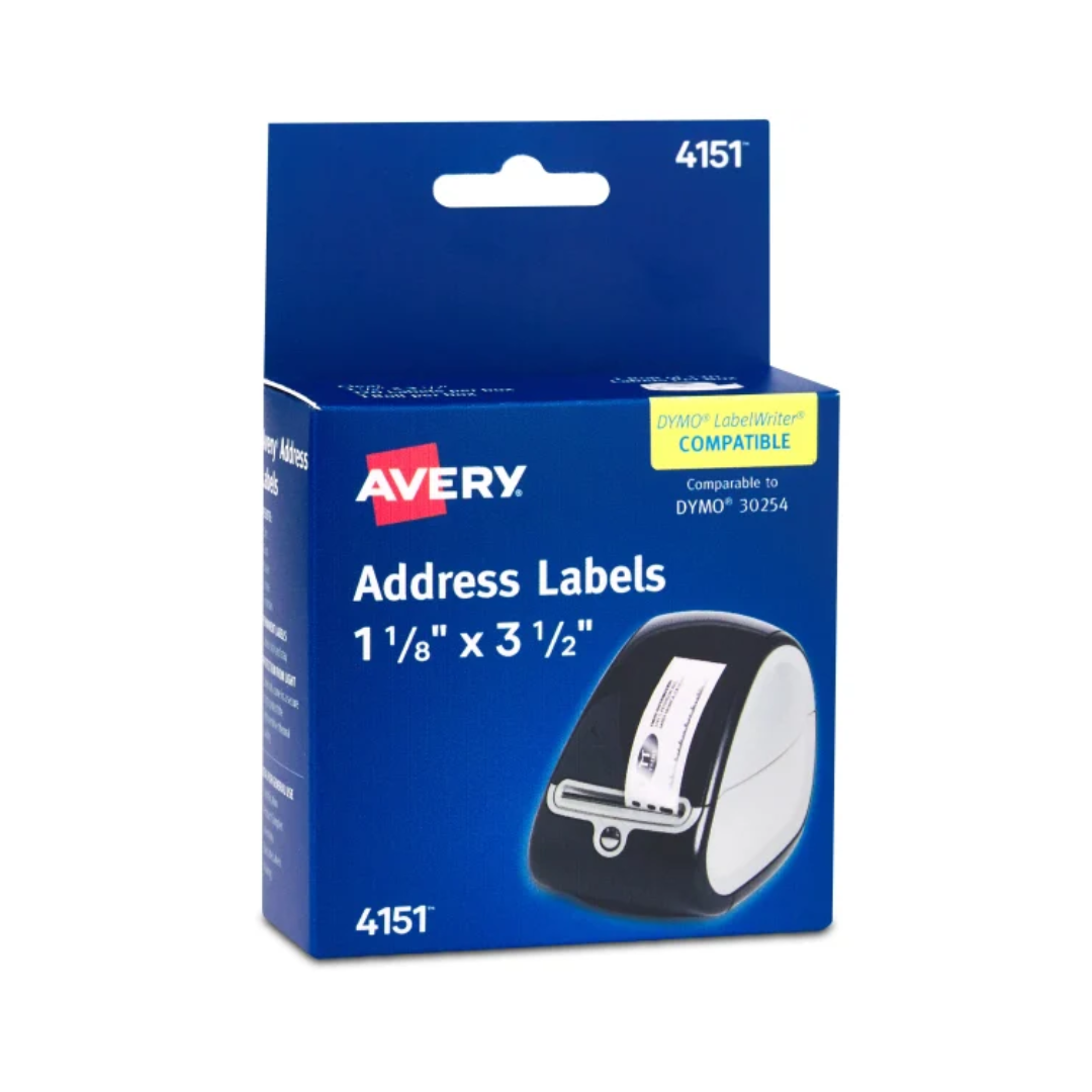 Avery® Etiquetas multipropósito, Impresión térmica directa, 8.9 x 2.9 cms, transparentes, permanentes, 1 rollo, 120 etiquetas (4151)