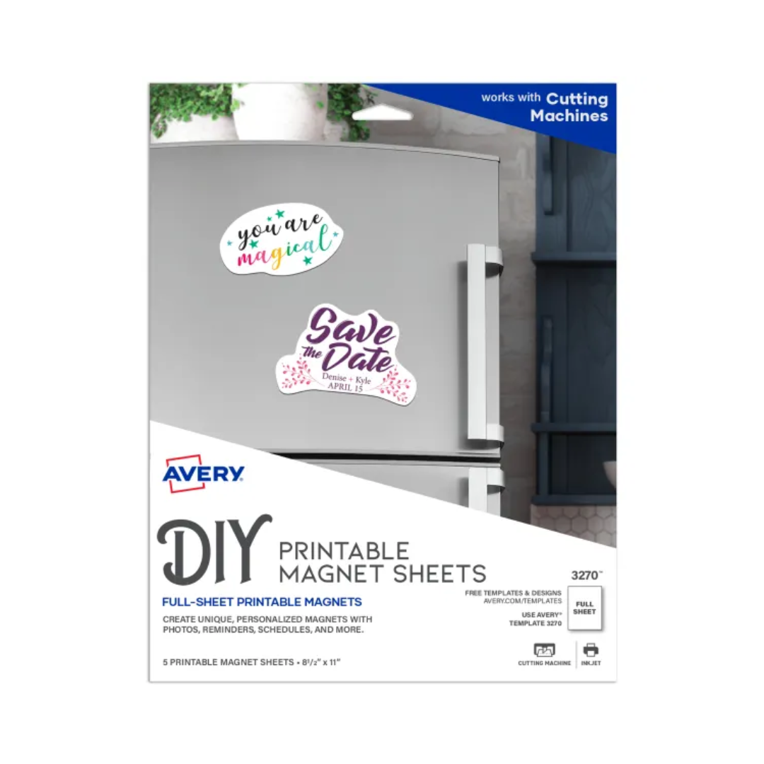 Avery® Hojas magnéticas imprimibles, 21.5 x 27.9 cms, impresora de inyección de tinta, 5 hojas blancas mate (3270)