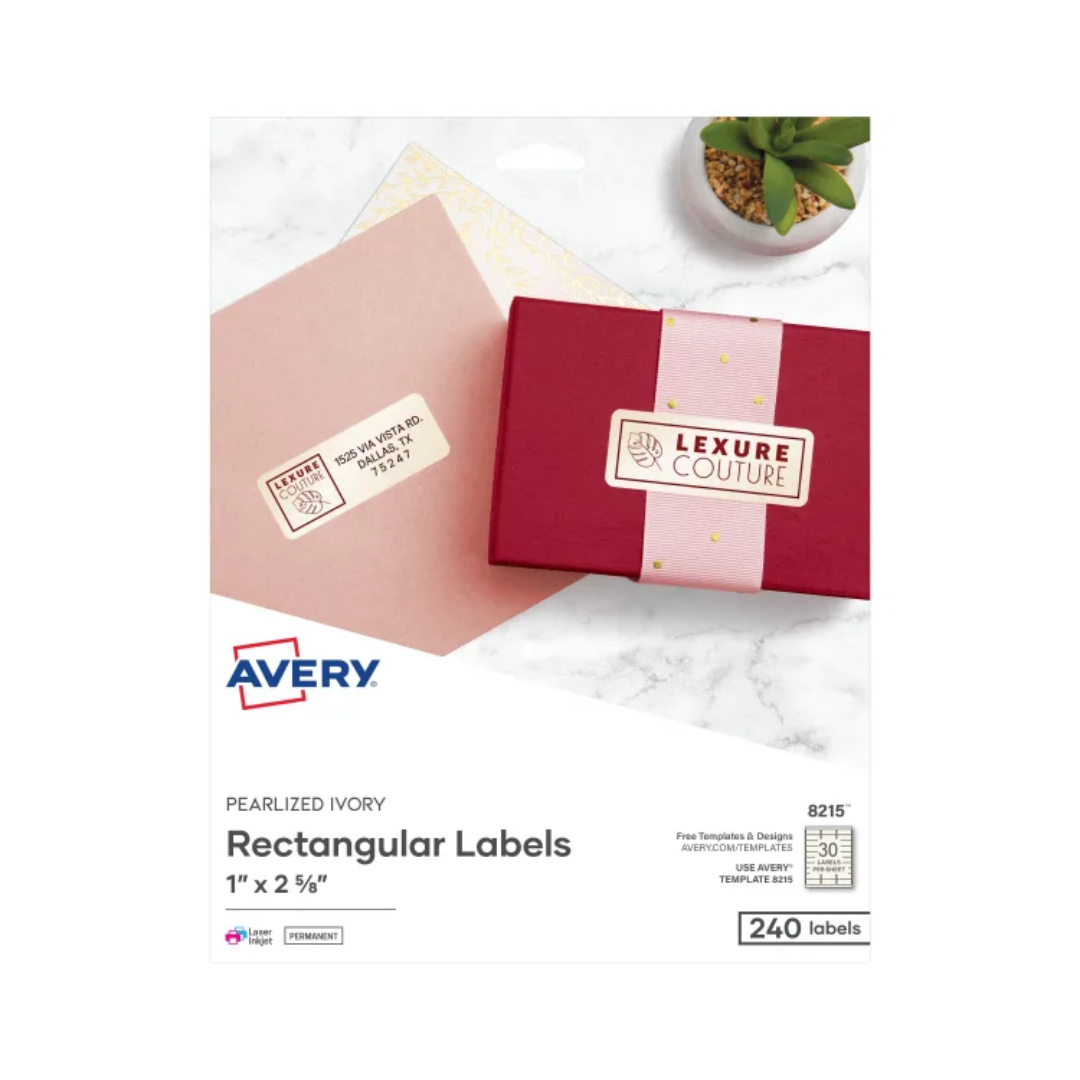 Avery® Etiquetas rectangulares de 6.7 x 2.5 cms, 240 etiquetas, adhesivo permanente, marfil perlado (22837)