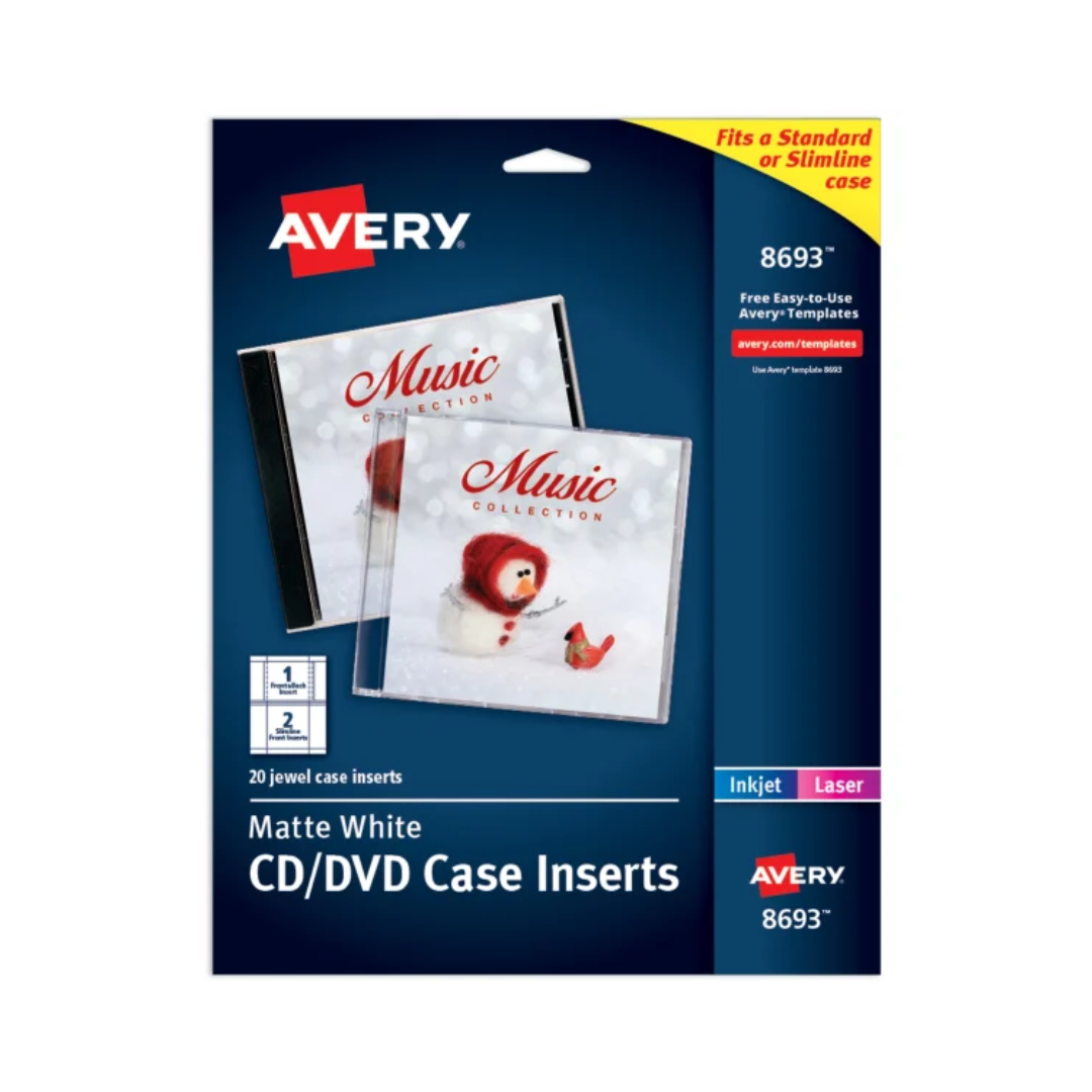 Avery® Insertos estándar Jewel Case, delgados, mate, 20 insertos(8693)