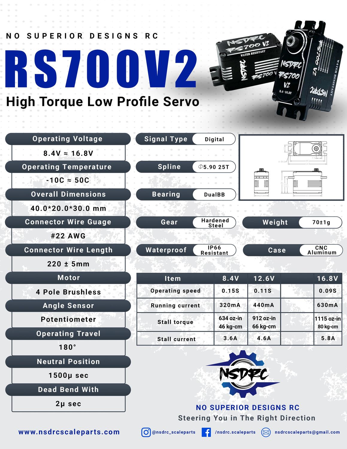 NSDRC RS700 V2 Low Profile High Torque Direct Power Servo