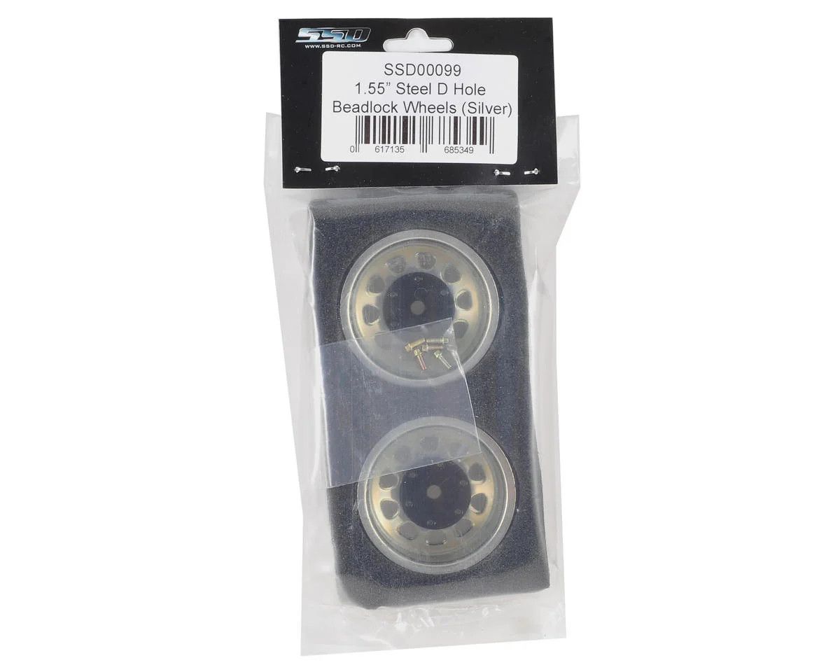 SSD RC D Hole 1.55&quot; Steel Beadlock Crawler Wheels (Silver) (2)