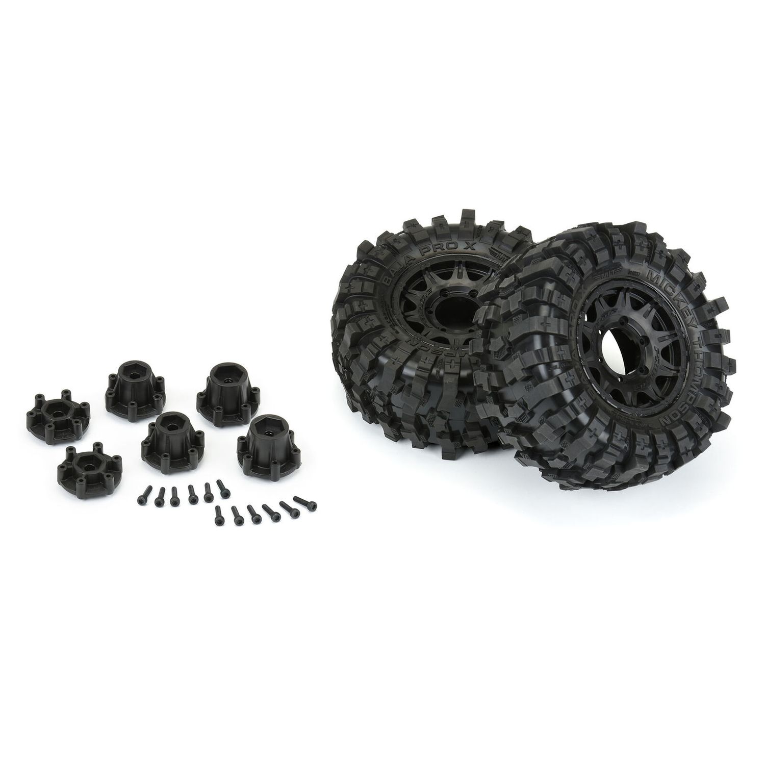 Mickey Thompson Baja Pro X 2.8&quot; Tires Mounted on Raid Black 6x30 Removable Hex (12mm &amp; 14mm) Wheels (2) for Big Rock? 3S, Granite? 3S, Stampede? 2wd &amp; 4x4 and other 1/10 Monster Trucks