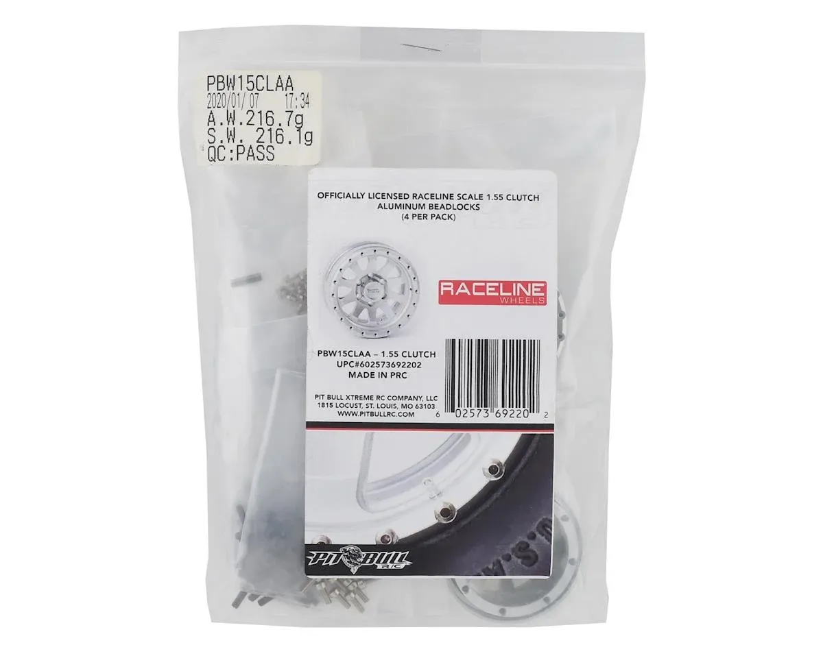 Pit Bull Tires Raceline Clutch 1.55&quot; Aluminum Beadlock Scale Replica Wheels (Silver) (4)