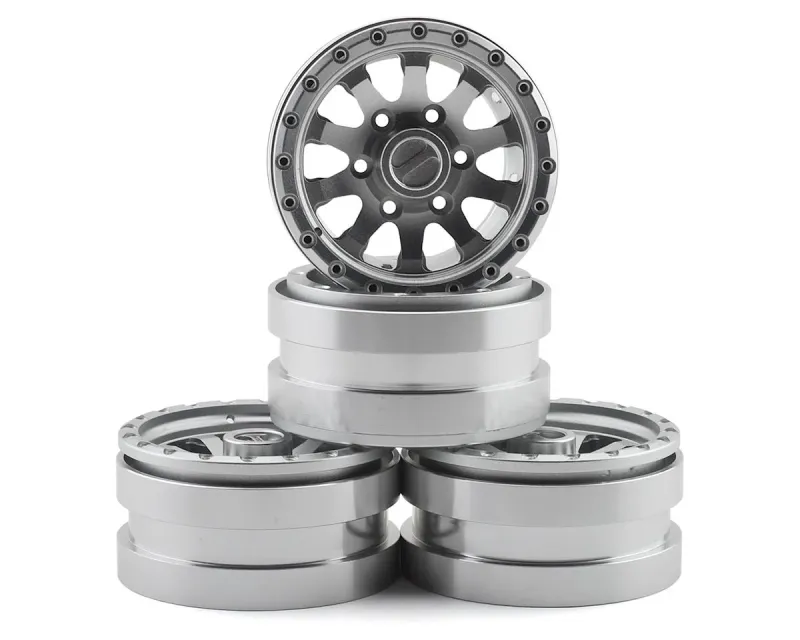 Pit Bull Tires Raceline Clutch 1.55&quot; Aluminum Beadlock Scale Replica Wheels (Silver) (4)
