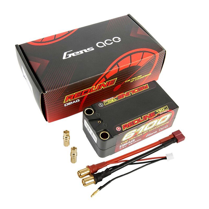 Gens Ace Redline Drag 7.4 6100 mAh 2S 130C, LiPo, Hard Case, 8mm Bullet
