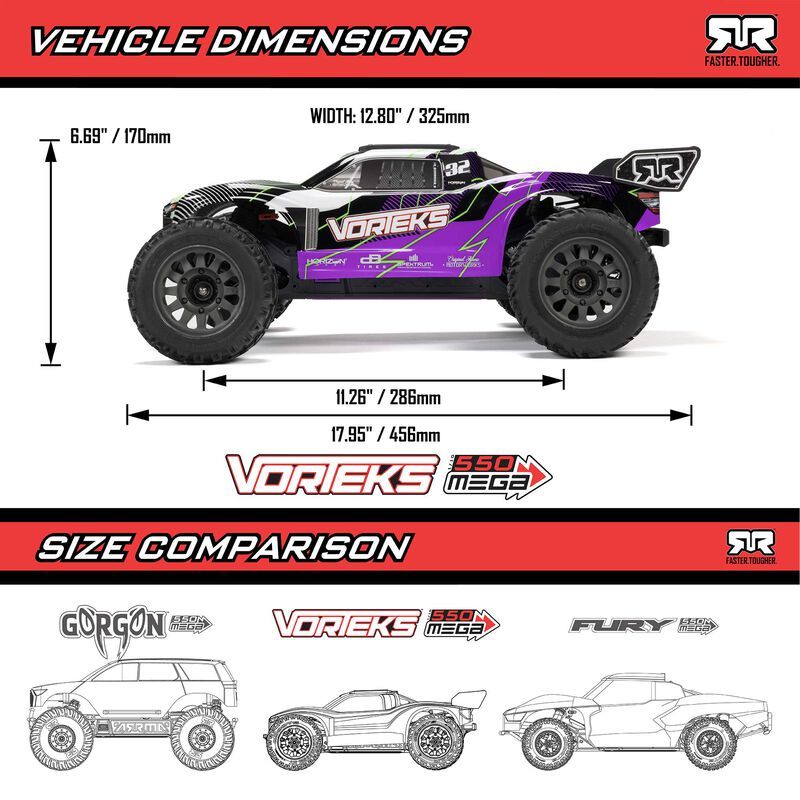 1/10 VORTEKS 2WD RTR Brushed Stadium Truck (Battery &amp; Charger Included), Orange
