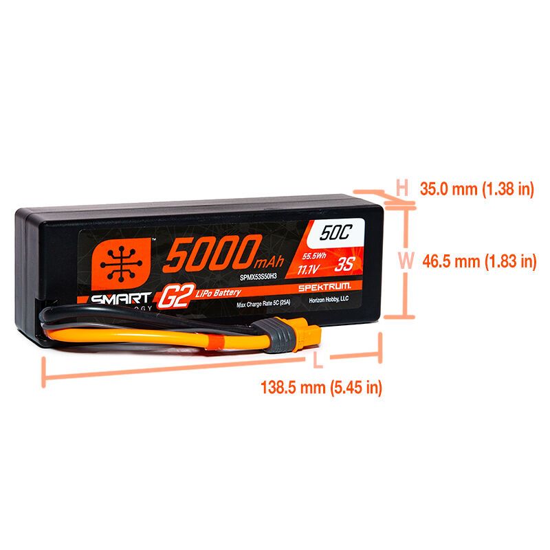 5000mAh 3S 11.1V Smart G2 LiPo 50C Hard Case; IC3