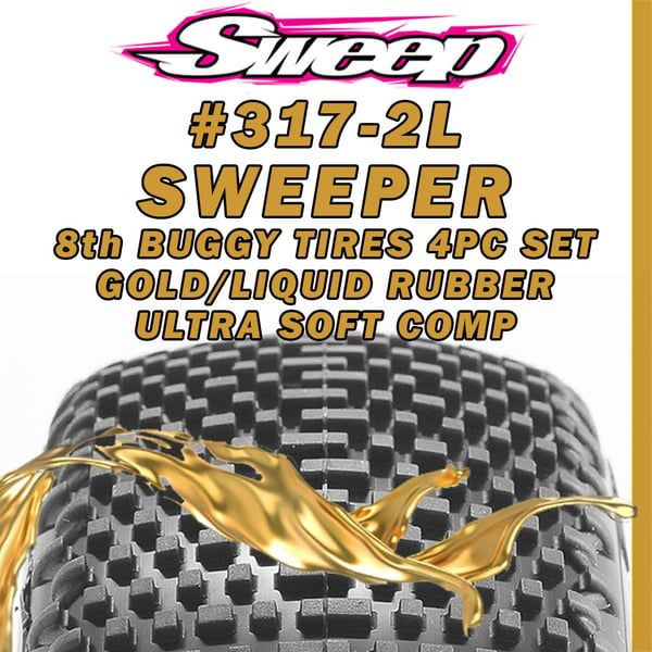 Sweep Racing 8th Buggy Sweeper Liquid Compound, Gold dot Ultra Soft 4pc tire set w/8th Buggy V4 Indigo C9 Cloud9 Closed cells foam 4pc set