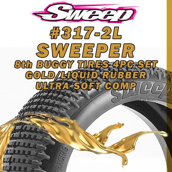 Sweep Racing 8th Buggy Sweeper Liquid Compound, Gold dot Ultra Soft 4pc tire set w/8th Buggy V4 Indigo C9 Cloud9 Closed cells foam 4pc set