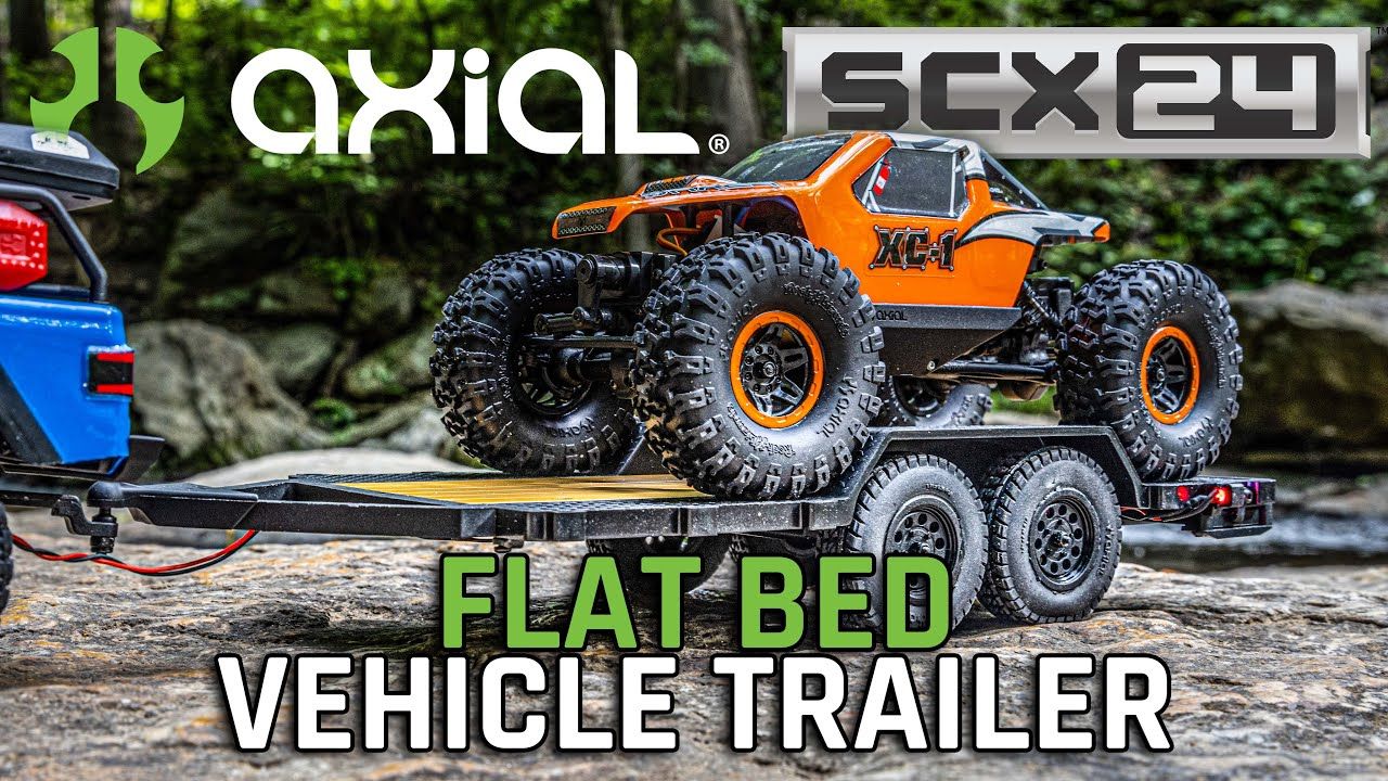 SCX24 Flat Bed Vehicle Trailer with LED Taillights:1/24th