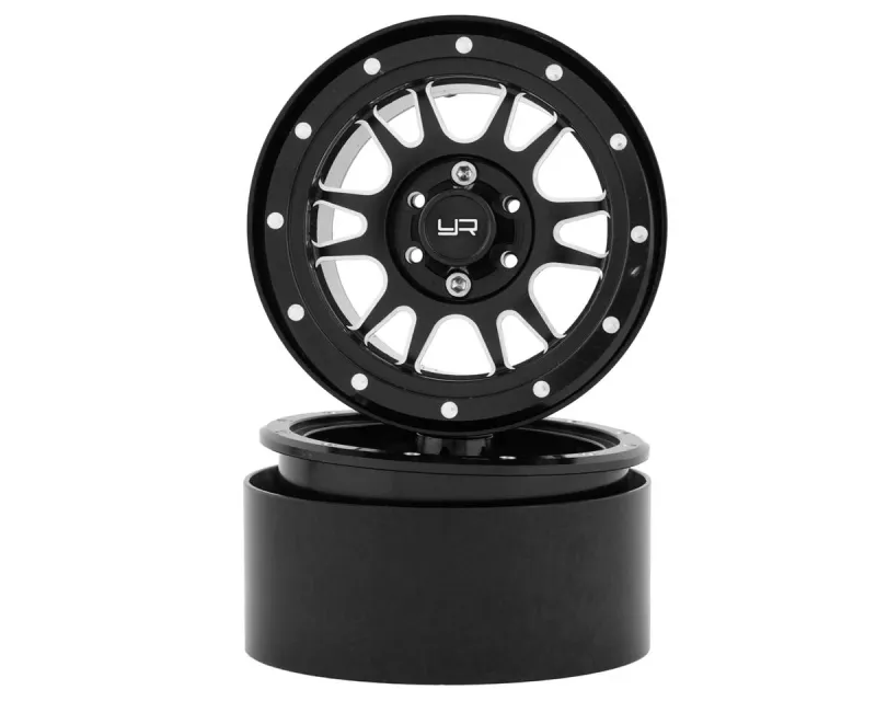 YEA-WL-0119BK  Yeah Racing 2.2&quot; Aluminum 12-Spoke Beadlock Wheels w/12mm Hex (Black) (2)