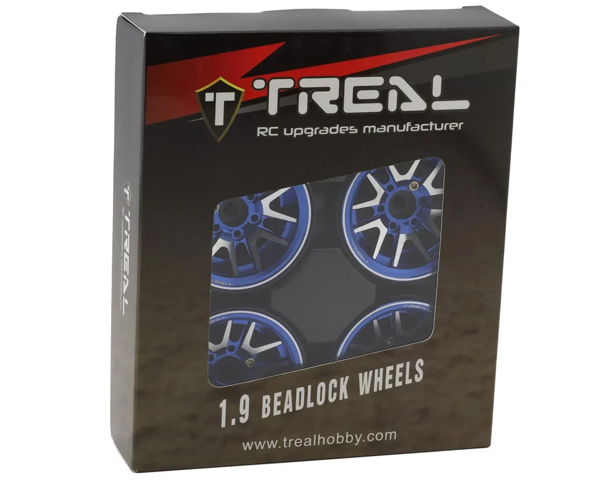 Treal Hobby Type L 1.9&quot; V-Spoke Beadlock Wheels (Blue) (4)