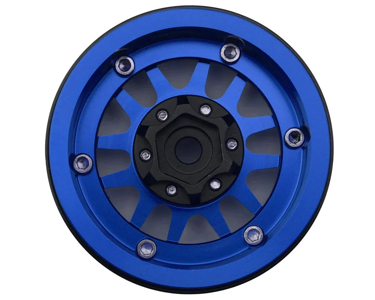 Treal Hobby Type L 1.9&quot; V-Spoke Beadlock Wheels (Blue) (4)