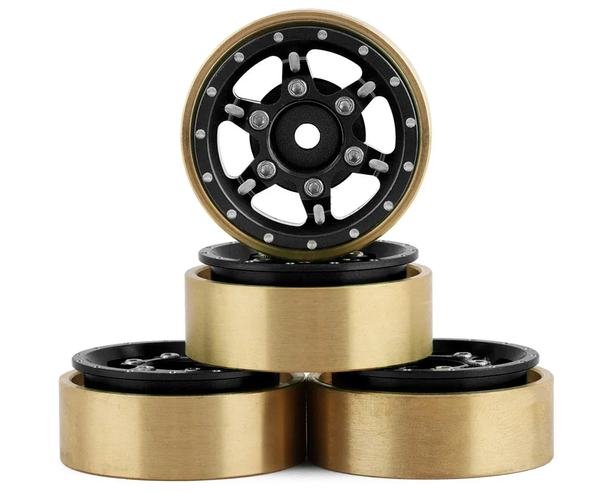 Samix SCX24 Aluminum &amp; Brass Adjustable Offset 1.0&quot; Beadlock Wheels (Black) (4) (23.75g)