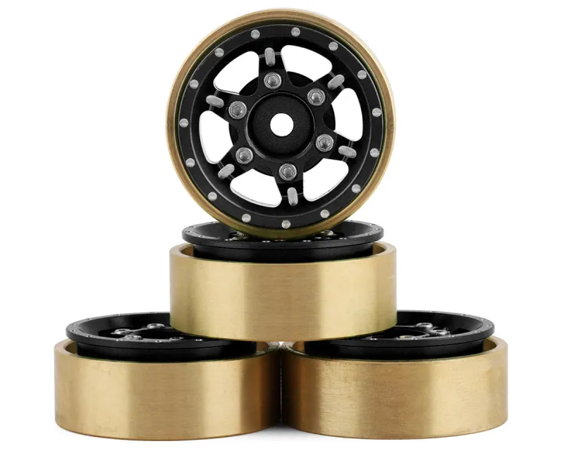 Samix SCX24 Aluminum &amp; Brass Adjustable Offset 1.0&quot; Beadlock Wheels (Black) (4) (23.75g)