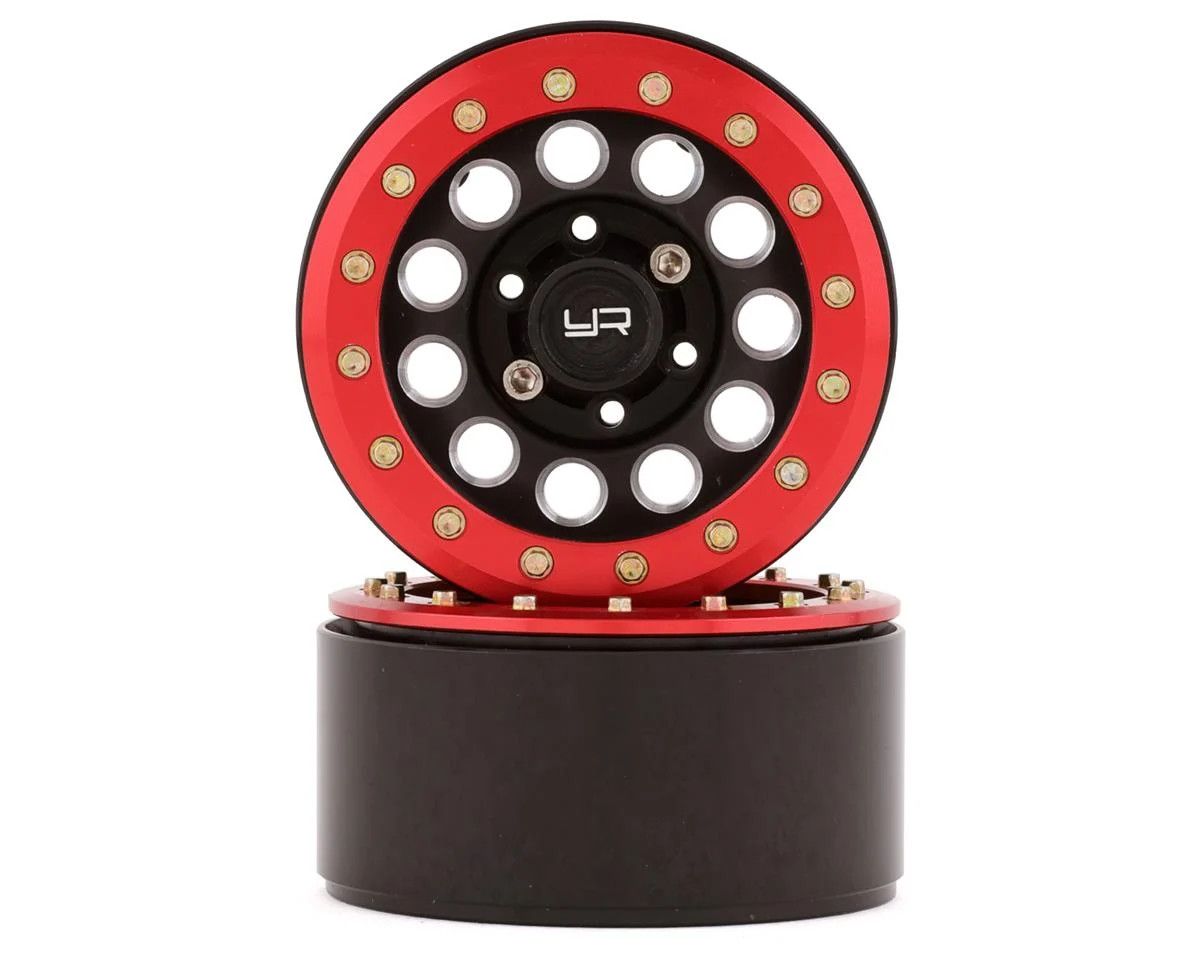 Yeah Racing 1.9&quot; Aluminum F-RG Beadlock Wheels w/12mm Hex (Black/Red) (2)