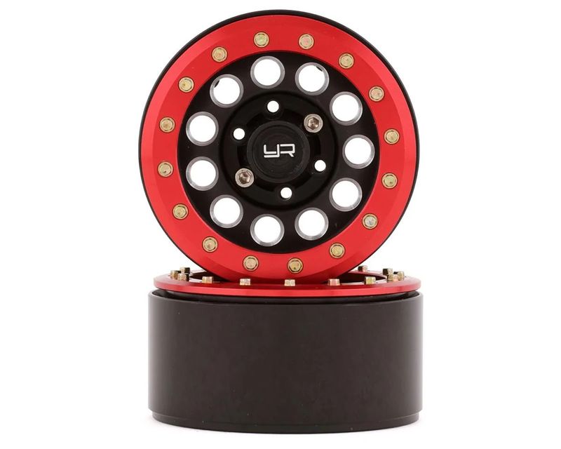 Yeah Racing 1.9&quot; Aluminum F-RG Beadlock Wheels w/12mm Hex (Black/Red) (2)