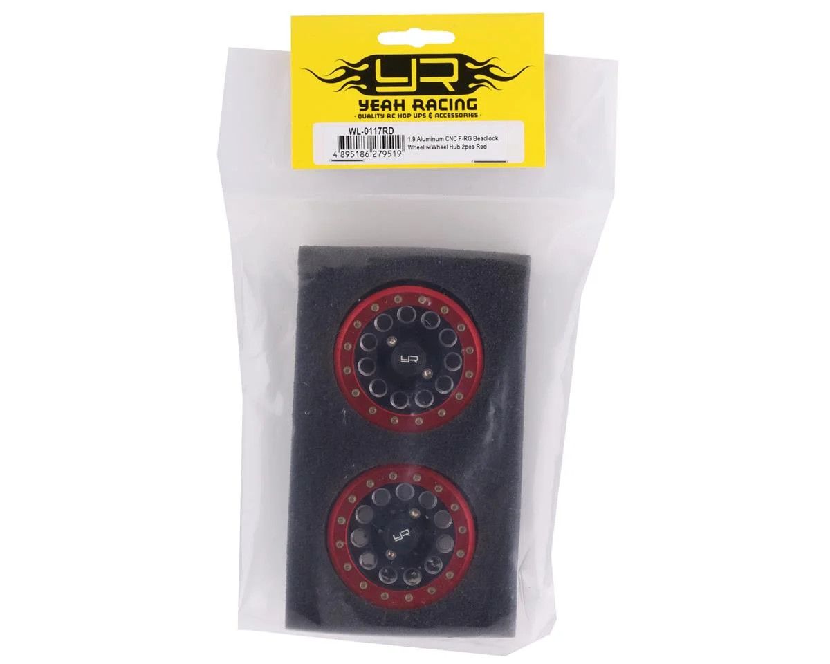 Yeah Racing 1.9&quot; Aluminum F-RG Beadlock Wheels w/12mm Hex (Black/Red) (2)
