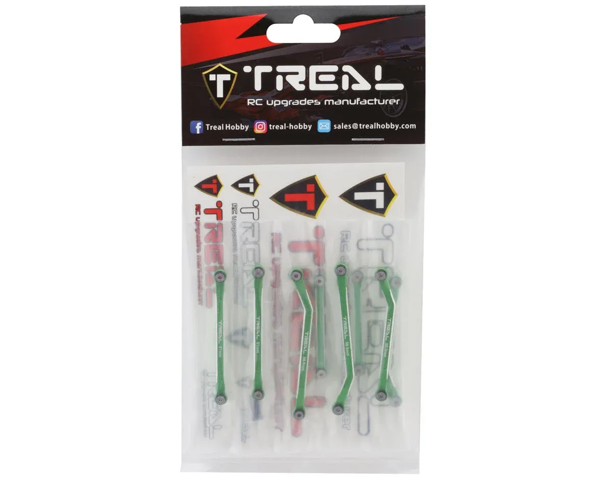Treal Hobby Axial SCX24 Aluminum High Clearance 4-Link Set (133.7mm) (Green) (C10/Bronco/Wrangler)