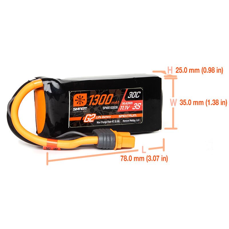 1300mAh 3S 11.1V Smart G2 LiPo 30C; IC3