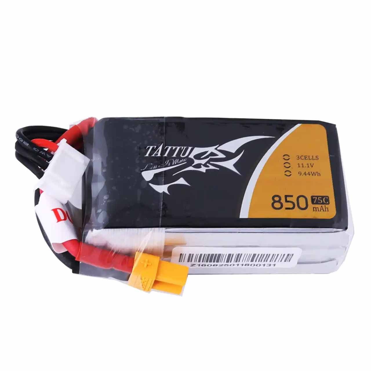 Tattu 11.1V 75C 3S 850mAh Lipo Battery Pack With XT60 Plug