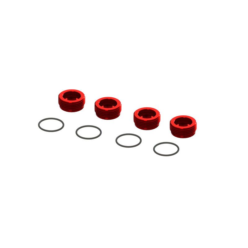 ALUMINUM FRONT HUB NUT (RED) (4PCS INC. O-RINGS)
