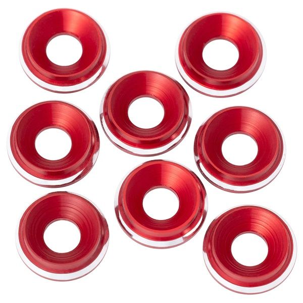 7075 LowPro Countersunk Washers, M3, Red Shine, 8pcs