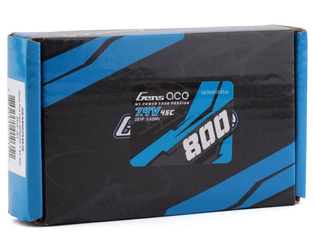 7.4V 800mAh 2S 45C LiPo: JST