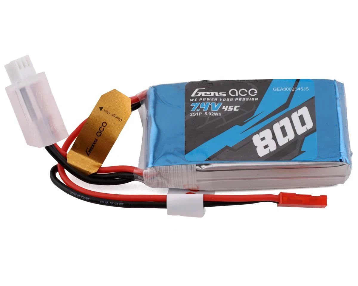 7.4V 800mAh 2S 45C LiPo: JST