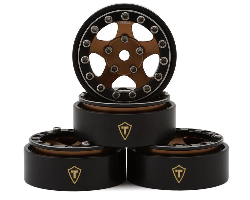 Treal Hobby Classic 5-Star 1.0&quot; Beadlock Wheels (Black/Bronze) (4) (22.4g)