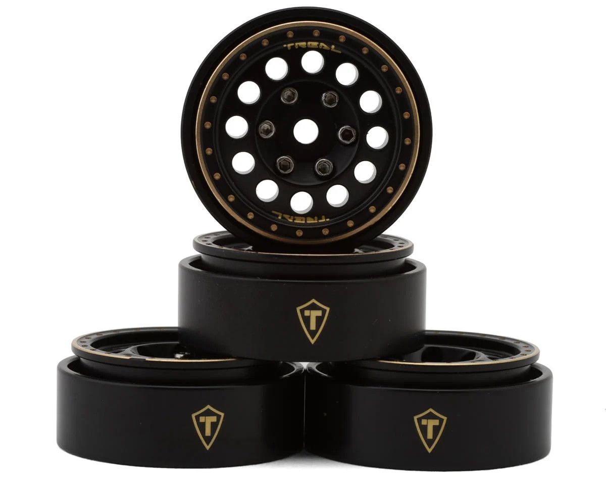 Treal Hobby Type A 1.0&quot; 12-Hole Brass Beadlock Wheels (Black) (4) (40g)