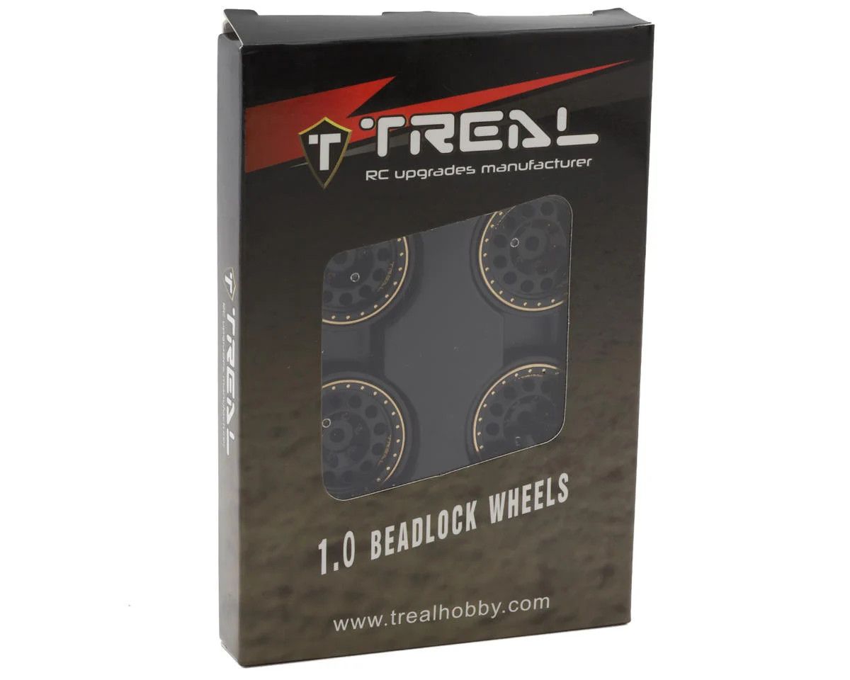 Treal Hobby Type A 1.0&quot; 12-Hole Brass Beadlock Wheels (Black) (4) (40g)