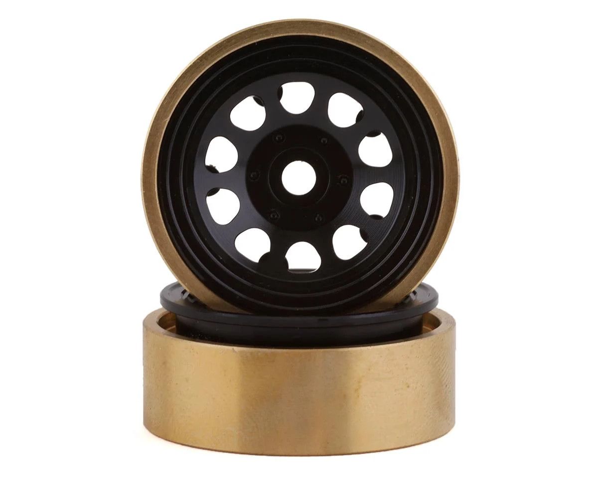 SSD00458  SSD RC SCX24 1.0” Aluminum/Brass D Hole Beadlock Wheels (Black) (2)