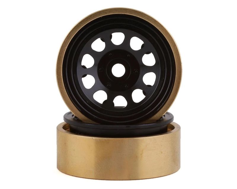 SSD00458  SSD RC SCX24 1.0” Aluminum/Brass D Hole Beadlock Wheels (Black) (2)