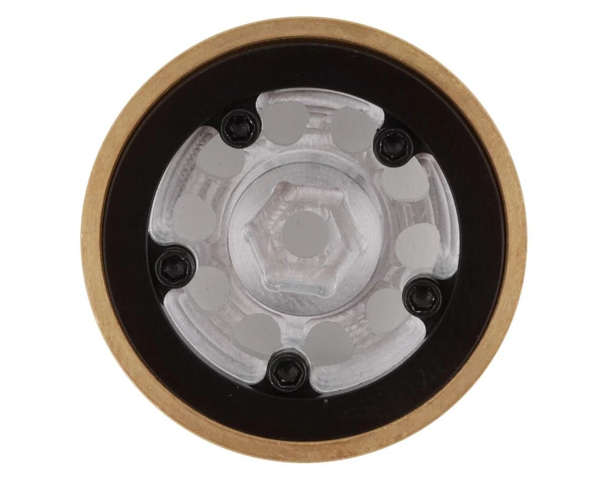 SSD RC SCX24 1.0” Aluminum / Brass D Hole Beadlock Wheels (Silver) (2) (24g)