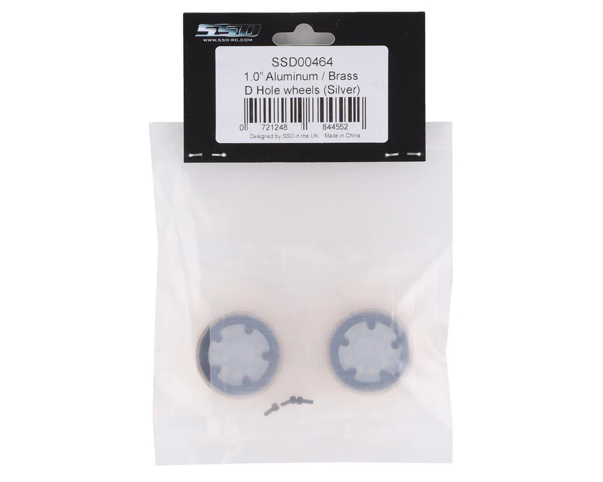 SSD RC SCX24 1.0” Aluminum / Brass D Hole Beadlock Wheels (Silver) (2) (24g)