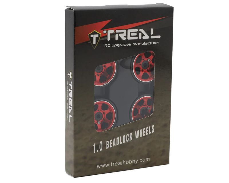 Treal Hobby Type D 1.0" Concave 6-Spoke Beadlock Wheels (Red) (4) (21.2g)
