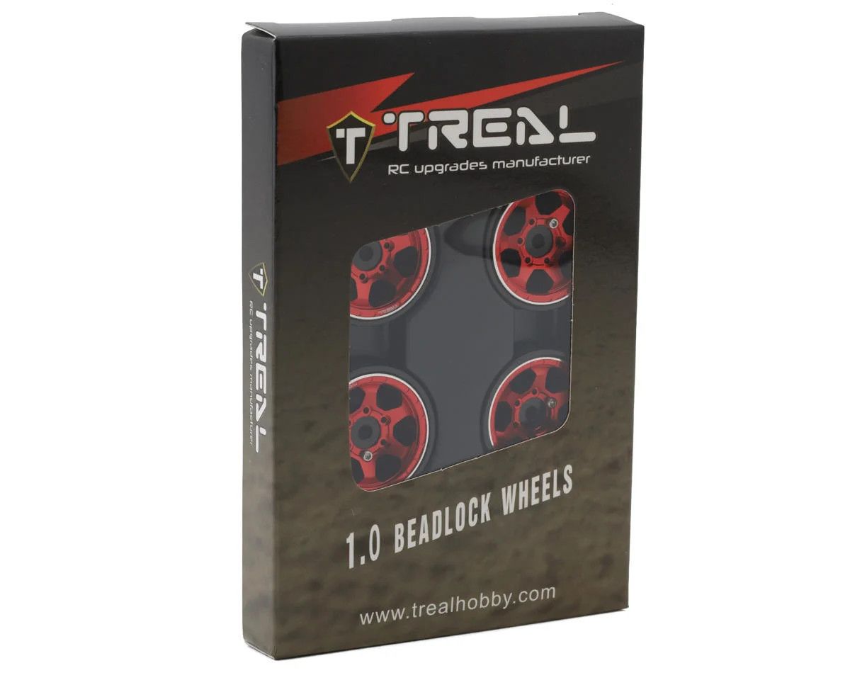 Treal Hobby Type D 1.0&quot; Concave 6-Spoke Beadlock Wheels (Red) (4) (21.2g)