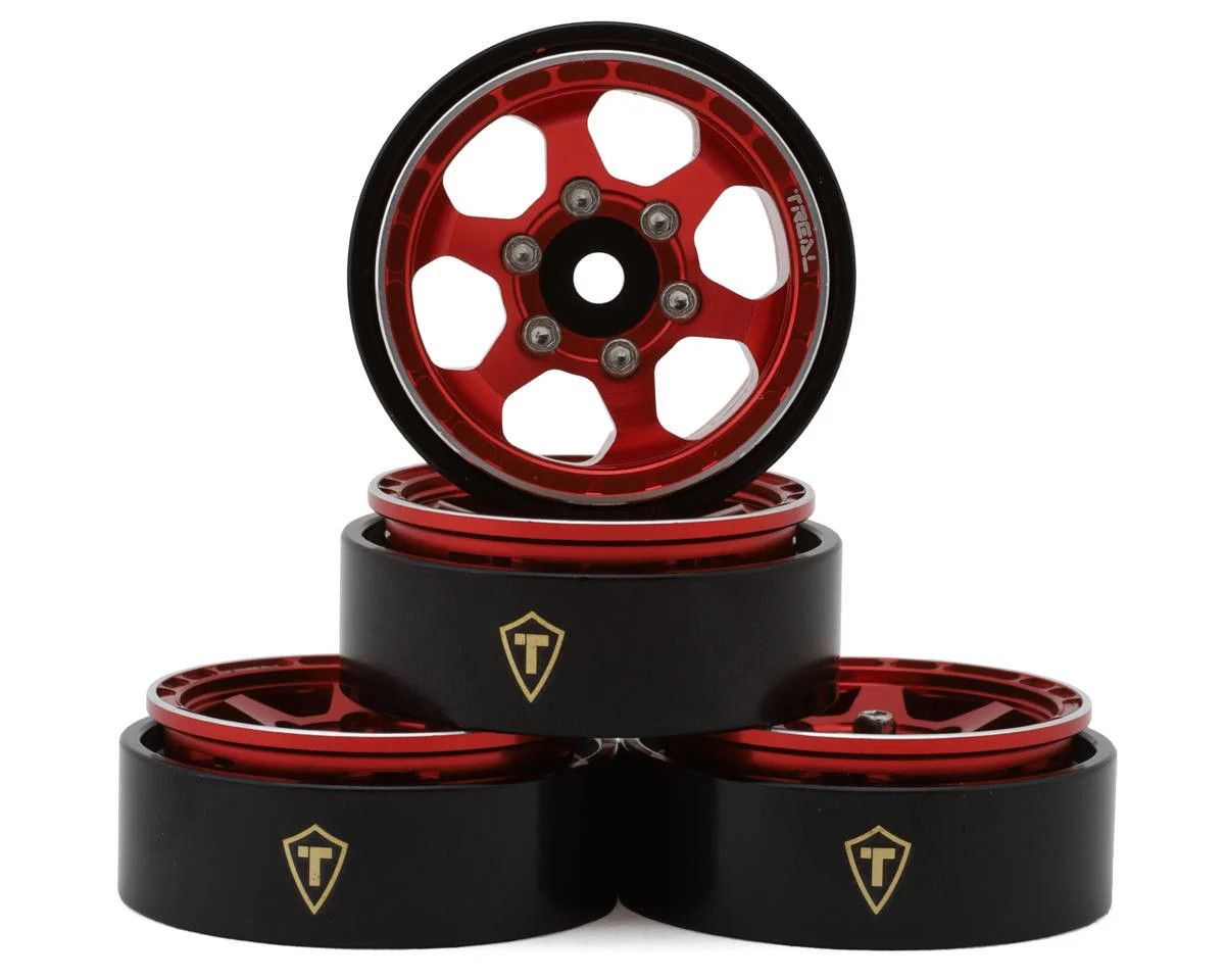 Treal Hobby Type D 1.0&quot; Concave 6-Spoke Beadlock Wheels (Red) (4) (21.2g)