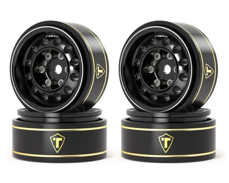 Treal Hobby Type K 1.0&quot; 12-Hole Beadlock Classic Vintage Wagon Wheels (Black) (4) (28.9g)