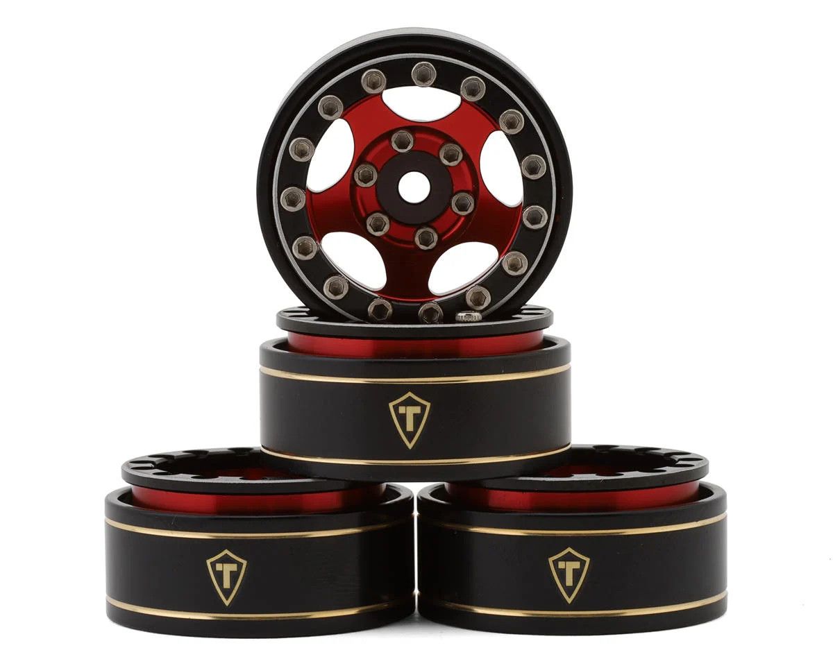 Treal Hobby Type B 1.0&quot; 5-Spoke Beadlock Wheels (Black/Red) (4) (22.4g)