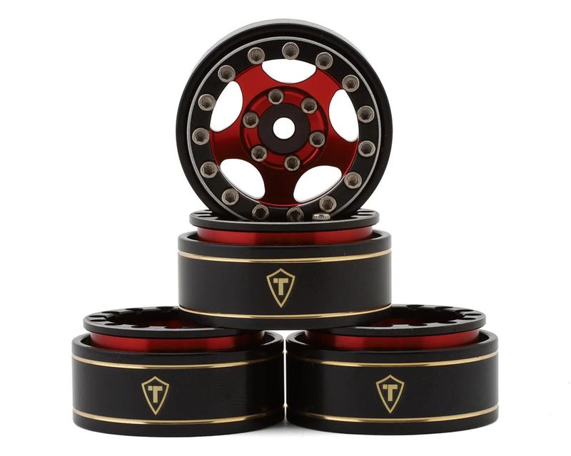 Treal Hobby Type B 1.0&quot; 5-Spoke Beadlock Wheels (Black/Red) (4) (22.4g)