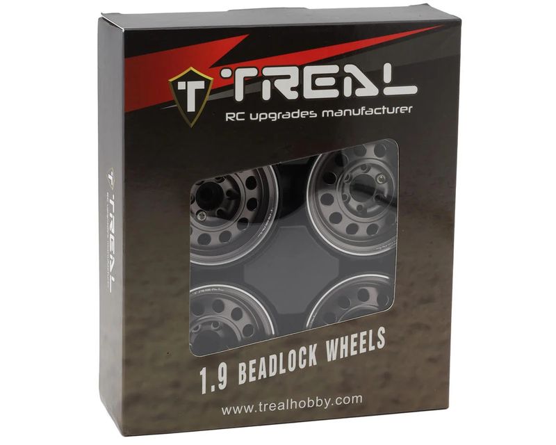 Treal Hobby Type I 1.9" Vintage 12-Hole Beadlock Wheels (Titanium) (4)